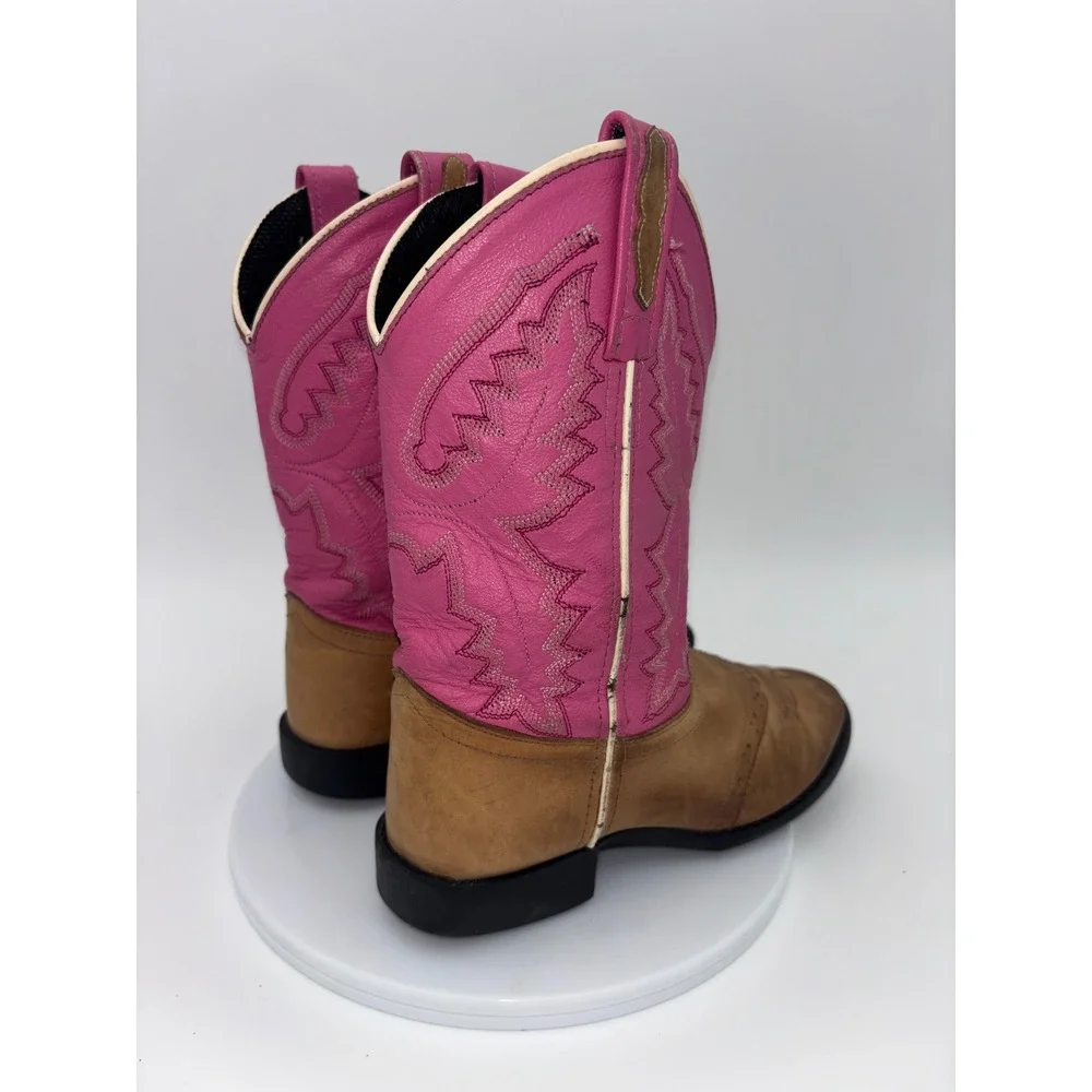 OLD WEST Pink Cowboy Boots Girl Cowgirl Western Leather Kids Round Toe‎ 13.5